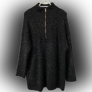 Express Shine Ribbed Fuzzy Knit Quarter Zip Tunic Sweater - Size Large